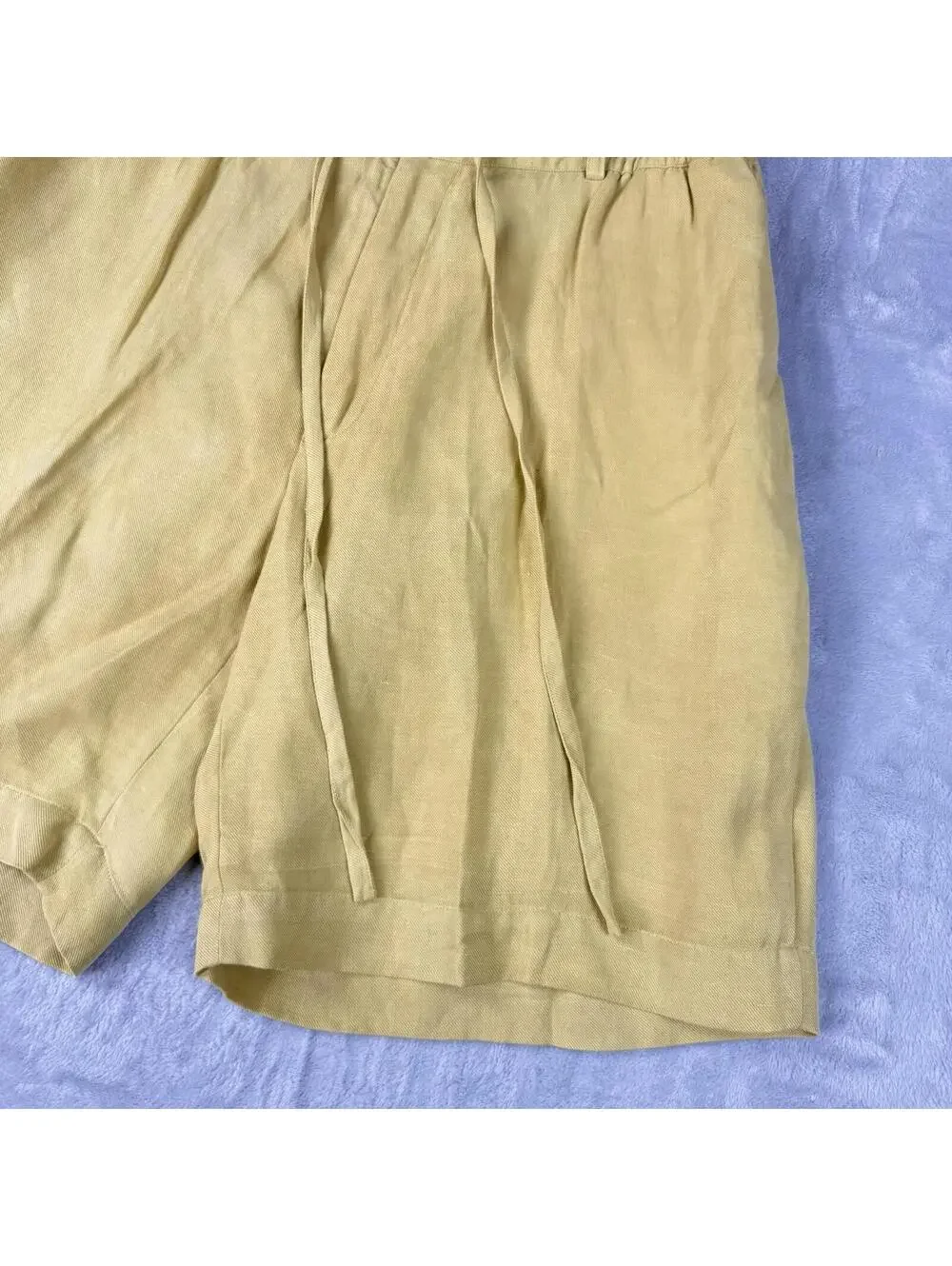 Bugatchi Uomo Linen Silk Shorts Yellow Drawstring Elastic Waist Mens L Preppy - Picture 9 of 9